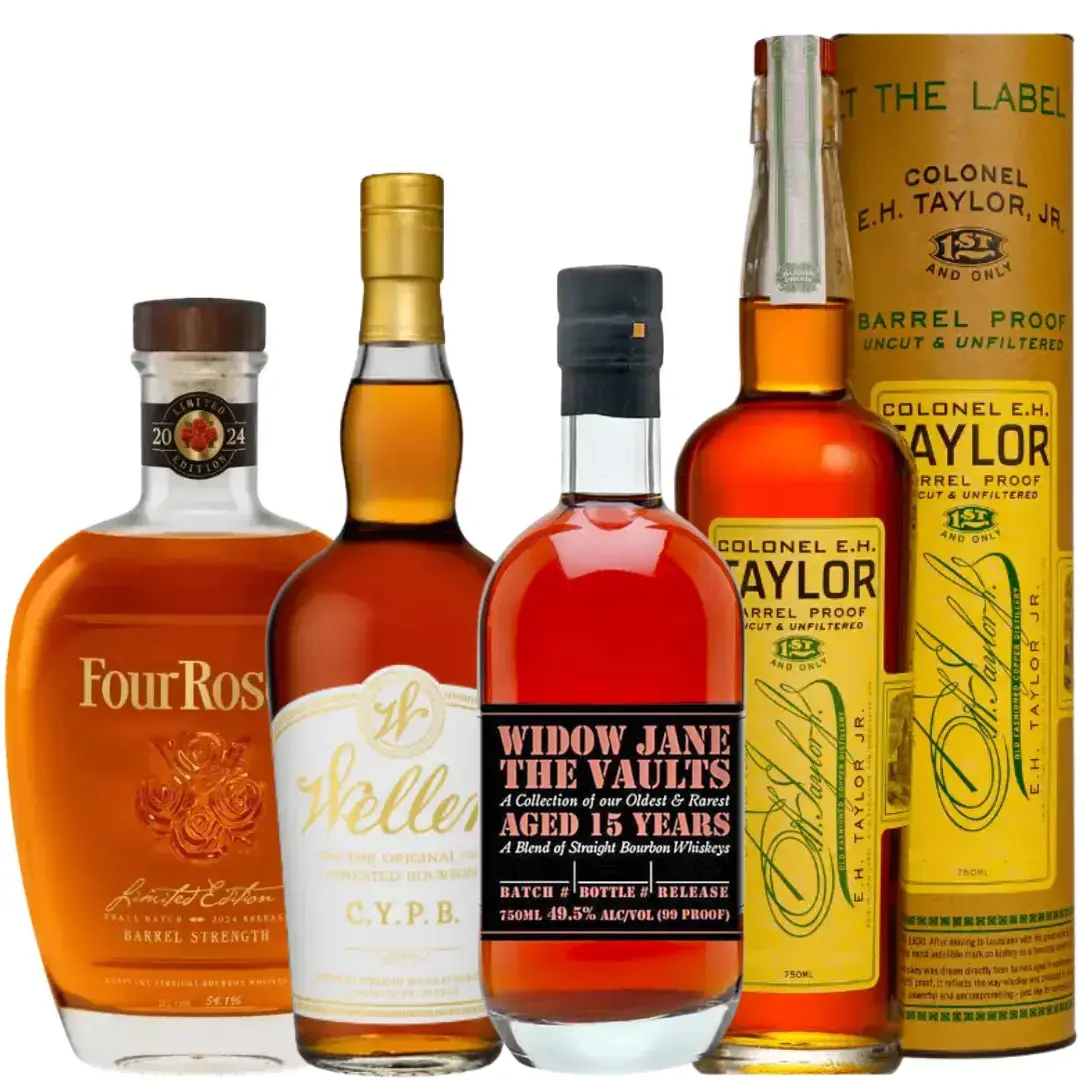 Bourbon Legendary Collector Bundle: W.L. Weller C.Y.P.B., Widow Jane The Vaults 2025 15 Year, E.H. Taylor Barrel Proof, Four Roses 2024 Small Batch