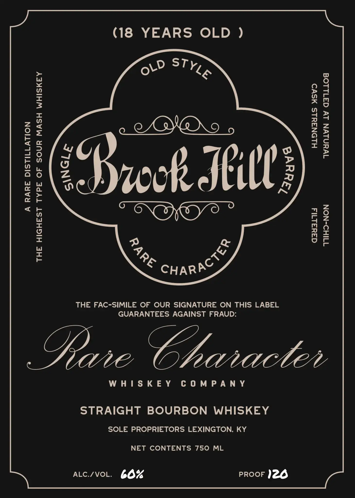 Brook Hill 18 Year Old Straight Bourbon Whiskey Rare Character