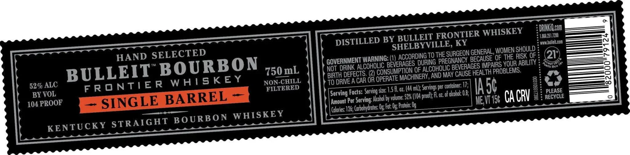 Bulleit Bourbon Single Barrel Kentucky Straight Bourbon Whiskey 104 Proof