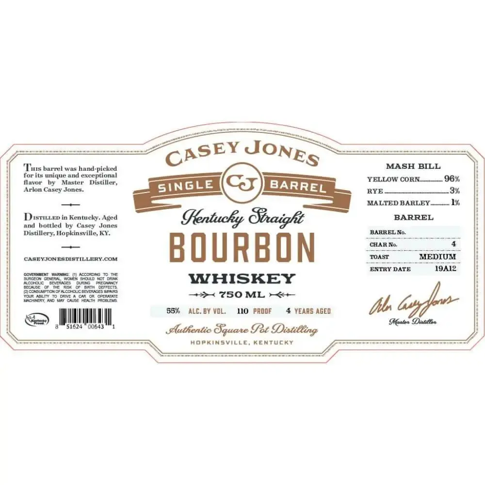 Casey Jones Single Barrel Kentucky Straight Bourbon Mash Bill 1 - Image 2