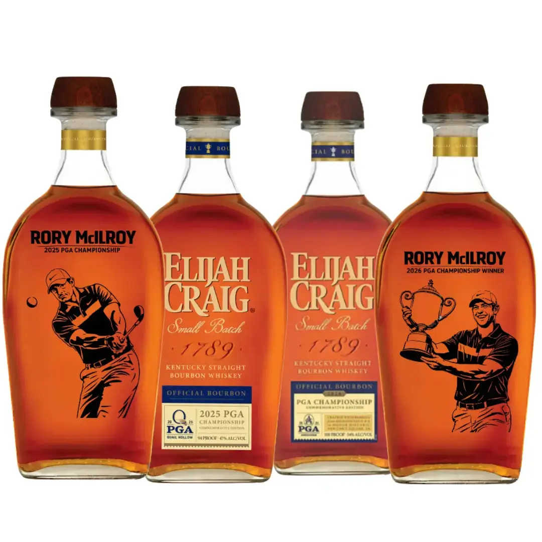 Elijah Craig Master’s Bundle – 2026 & 2025 PGA Championship Rory McIlroy Etched Small Batch Bourbon