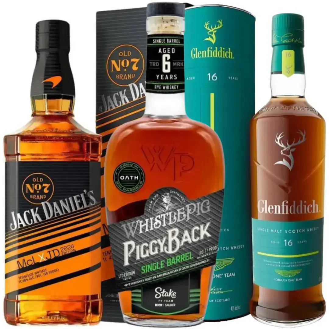 Formula 1 Bundle: Glenfiddich Aston Martin, Jack Daniel’s x McLaren, WhistlePig Stake x Kick Sauber