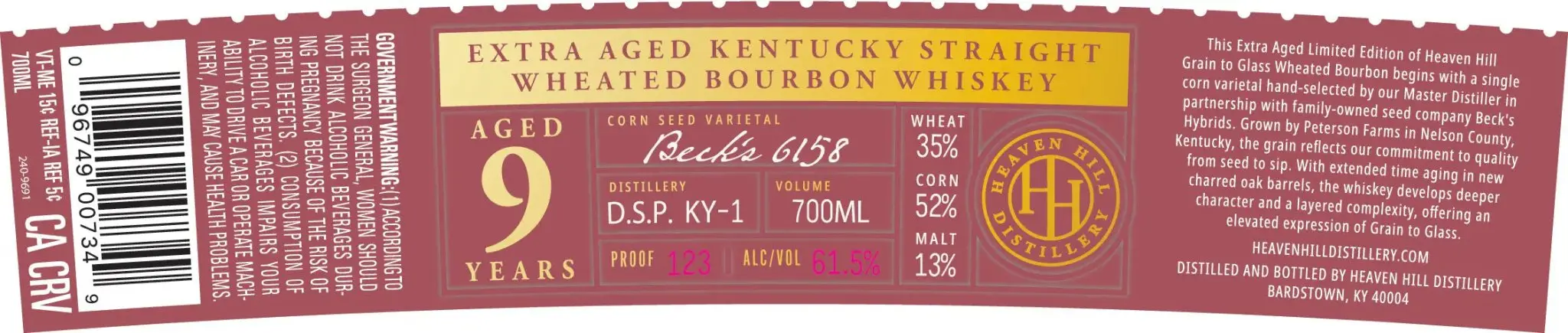 Heaven Hill Grain to Glass Extra Aged Limited Edition 9 Year Wheated Bourbon Whiskey