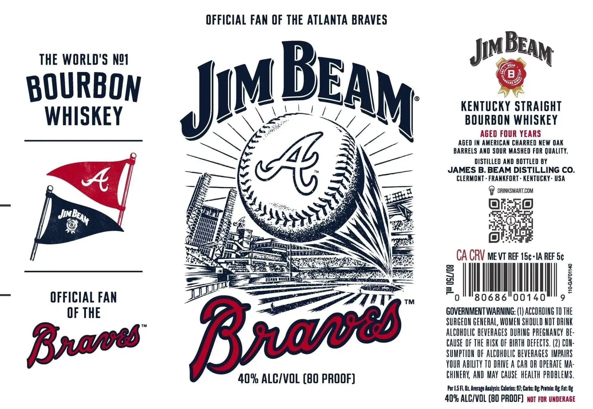 Jim Beam Atlanta Braves Kentucky Straight Bourbon Whiskey