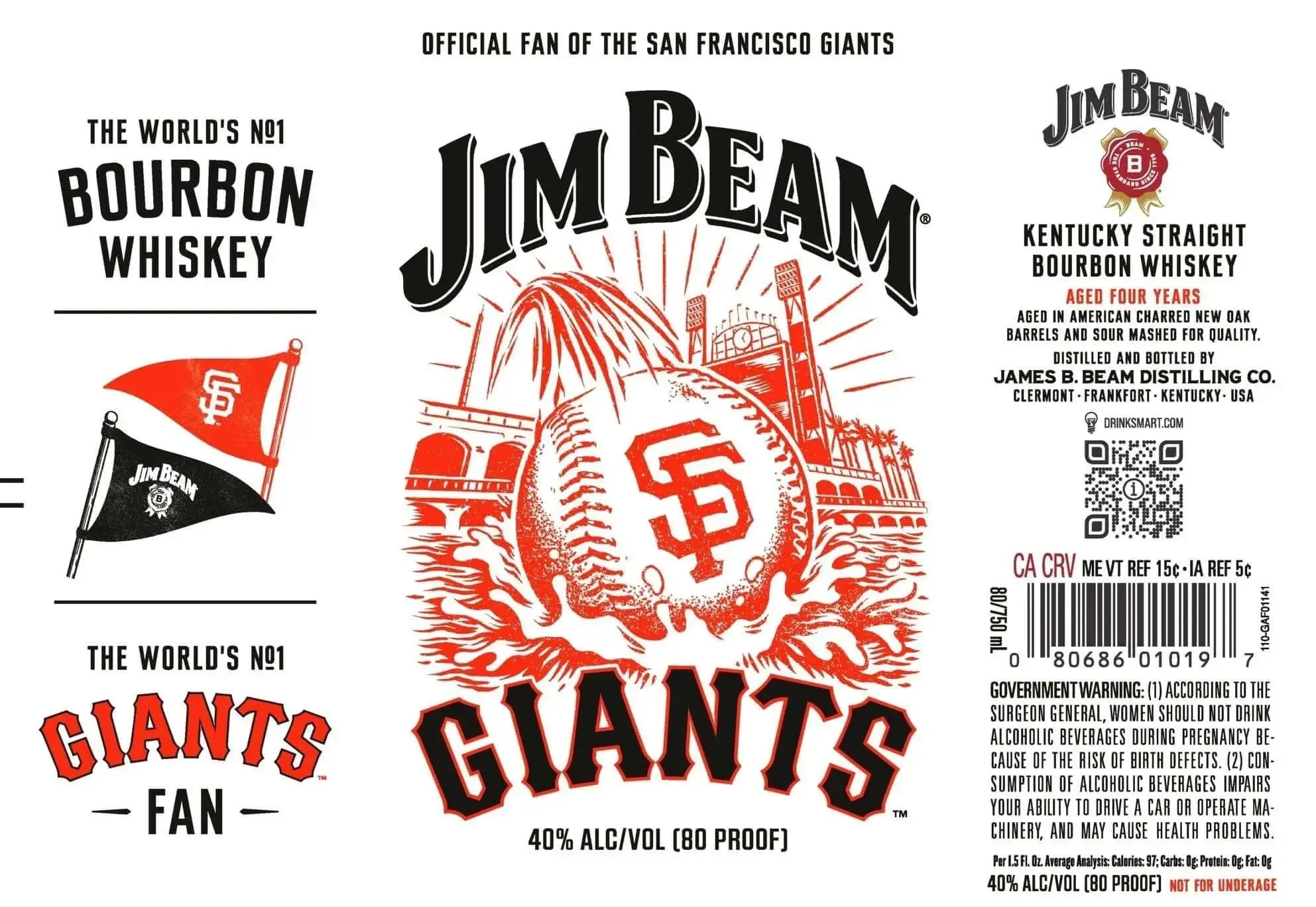 Jim Beam San Francisco Giants Kentucky Straight Bourbon Whiskey