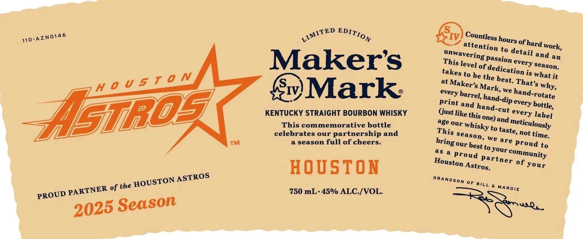 Maker's Mark Houston Astros 2025 Limited Edition Kentucky Straight Bourbon Whiskey
