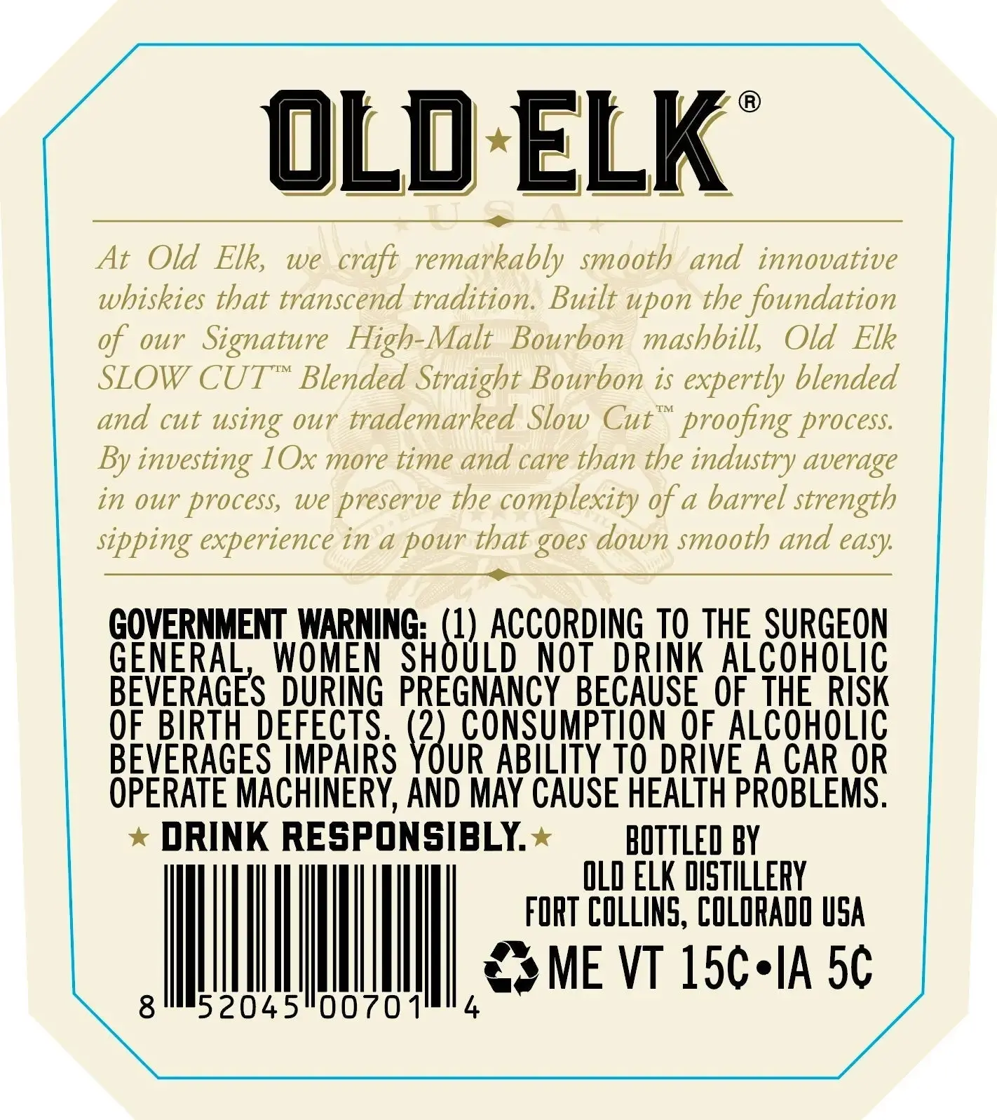 Old Elk Slow Cut Blended Straight Bourbon Whiskey 750ml - Image 3