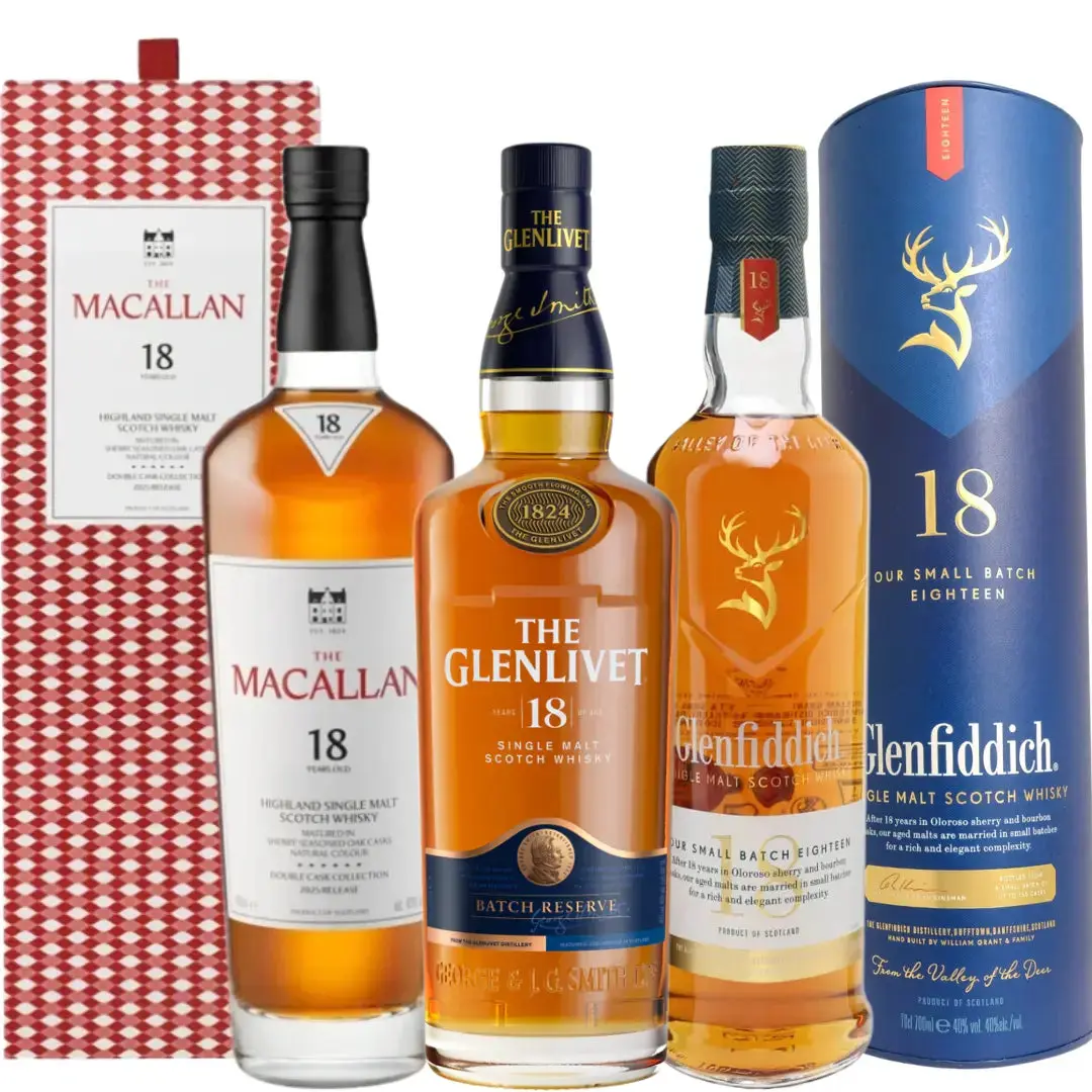 Scotch Diamond Collector Pack: The Macallan 18 Year Double Cask, Glenfiddich 18 Year, The Glenlivet 18 Year