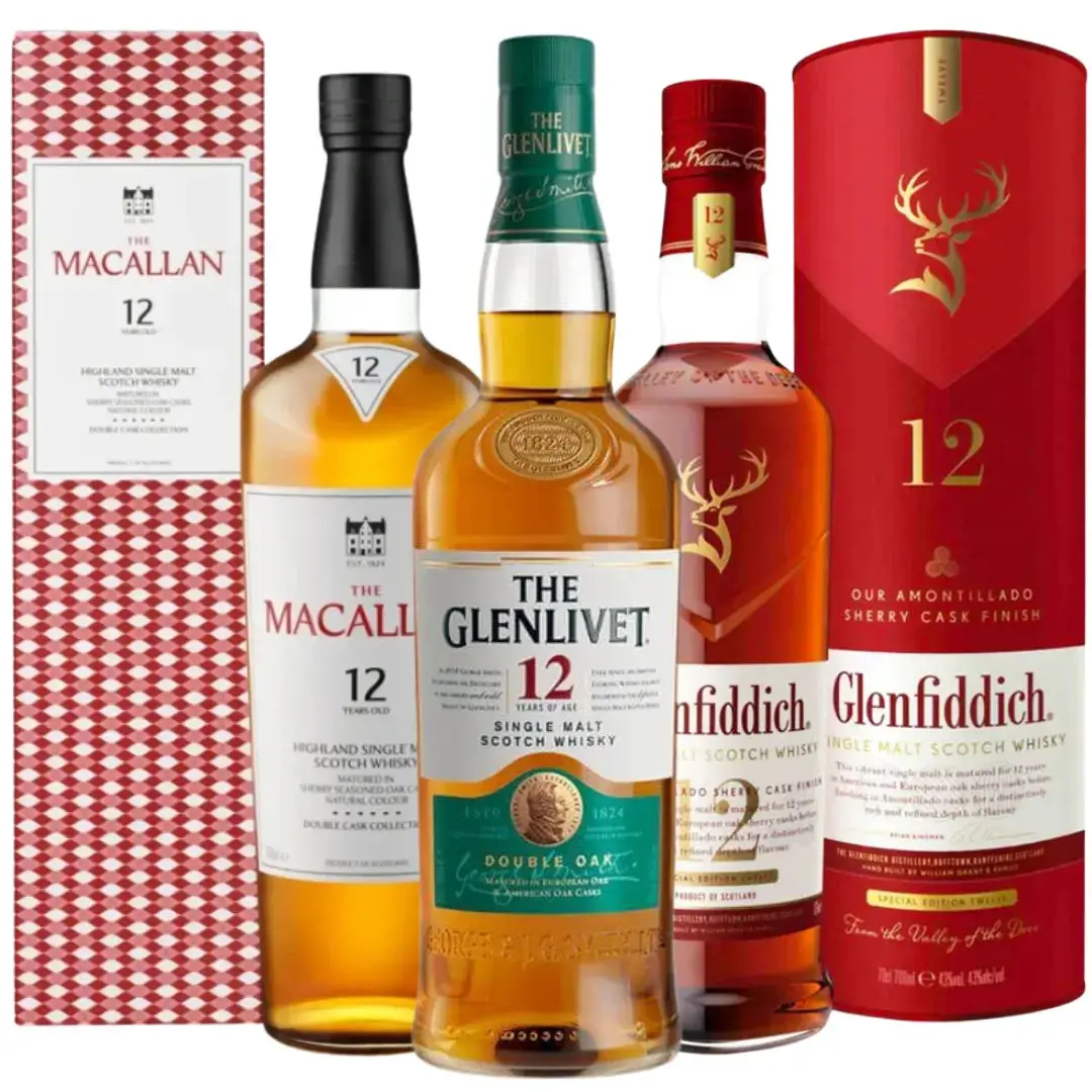 Scotch Collector Starter Pack: The Macallan 12 Double Cask, Glenfiddich 12 Sherry Cask & The Glenlivet 12