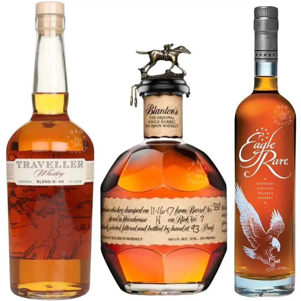 Traveller Whiskey Blend No. 40, Blantonās Original Single Barrel, & Eagle Rare Bourbon Collection (750 ml Each)